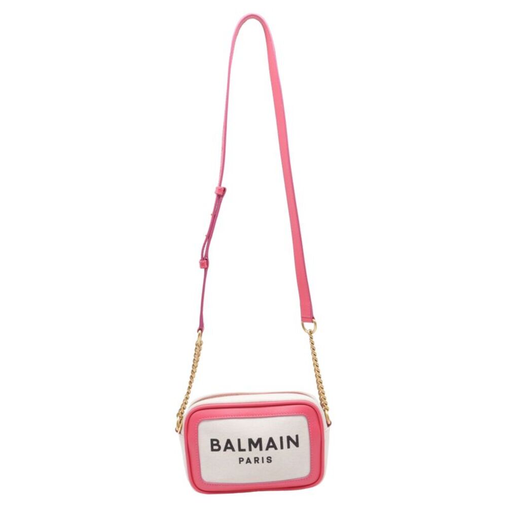 Balmain B-Army 18 Camera Bag in Pink Canvas and Leather